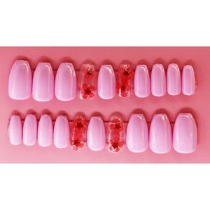 Pink Flower Power Medium Coffin Nails Long